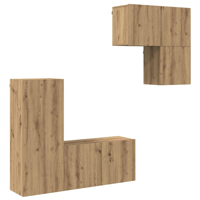 TV-skab Vægmonteret 4 pcs Artisan Egetræ Konstrueret træ