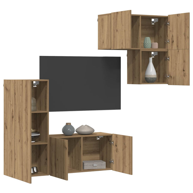 TV-skab Vægmonteret 4 pcs Artisan Egetræ Konstrueret træ