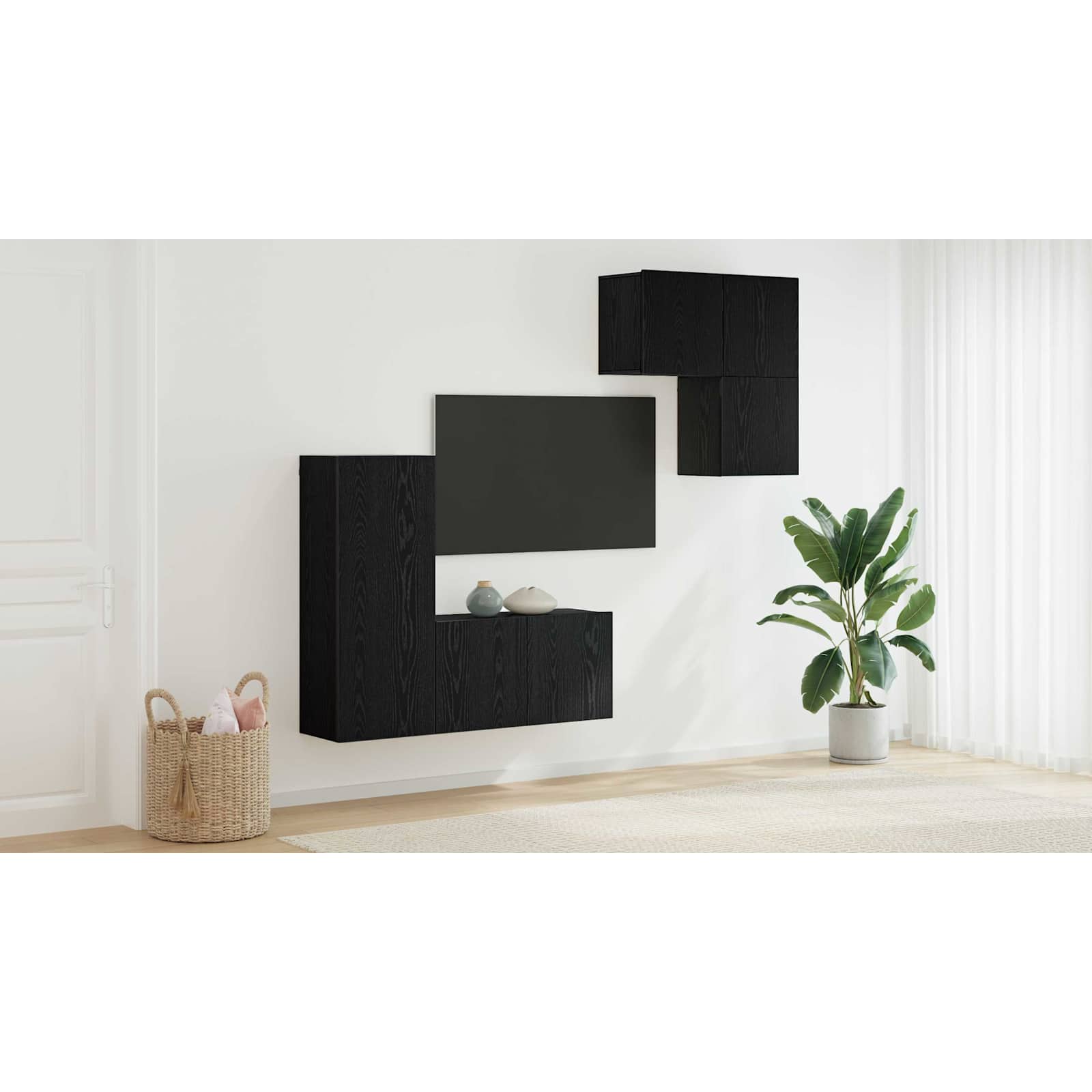 TV-skab Vægmonteret 4 pcs Sort eg Konstrueret træ