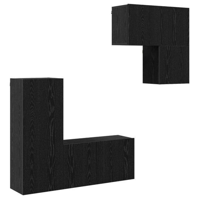 TV-skab Vægmonteret 4 pcs Sort eg Konstrueret træ