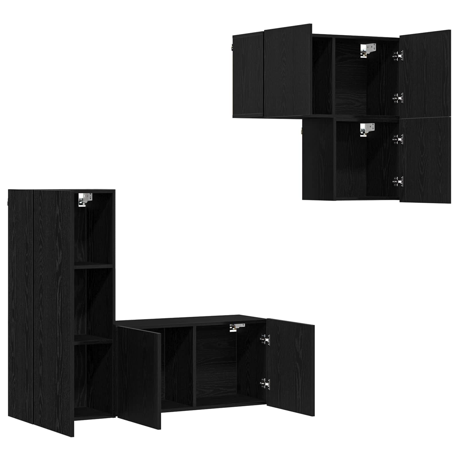 TV-skab Vægmonteret 4 pcs Sort eg Konstrueret træ