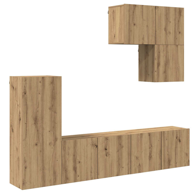 TV Væg Enhed Vægmonteret 5 pcs Artisan Egetræ Konstrueret træ