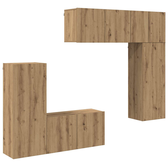 TV Væg Enhed Vægmonteret 5 pcs Artisan Egetræ Konstrueret træ