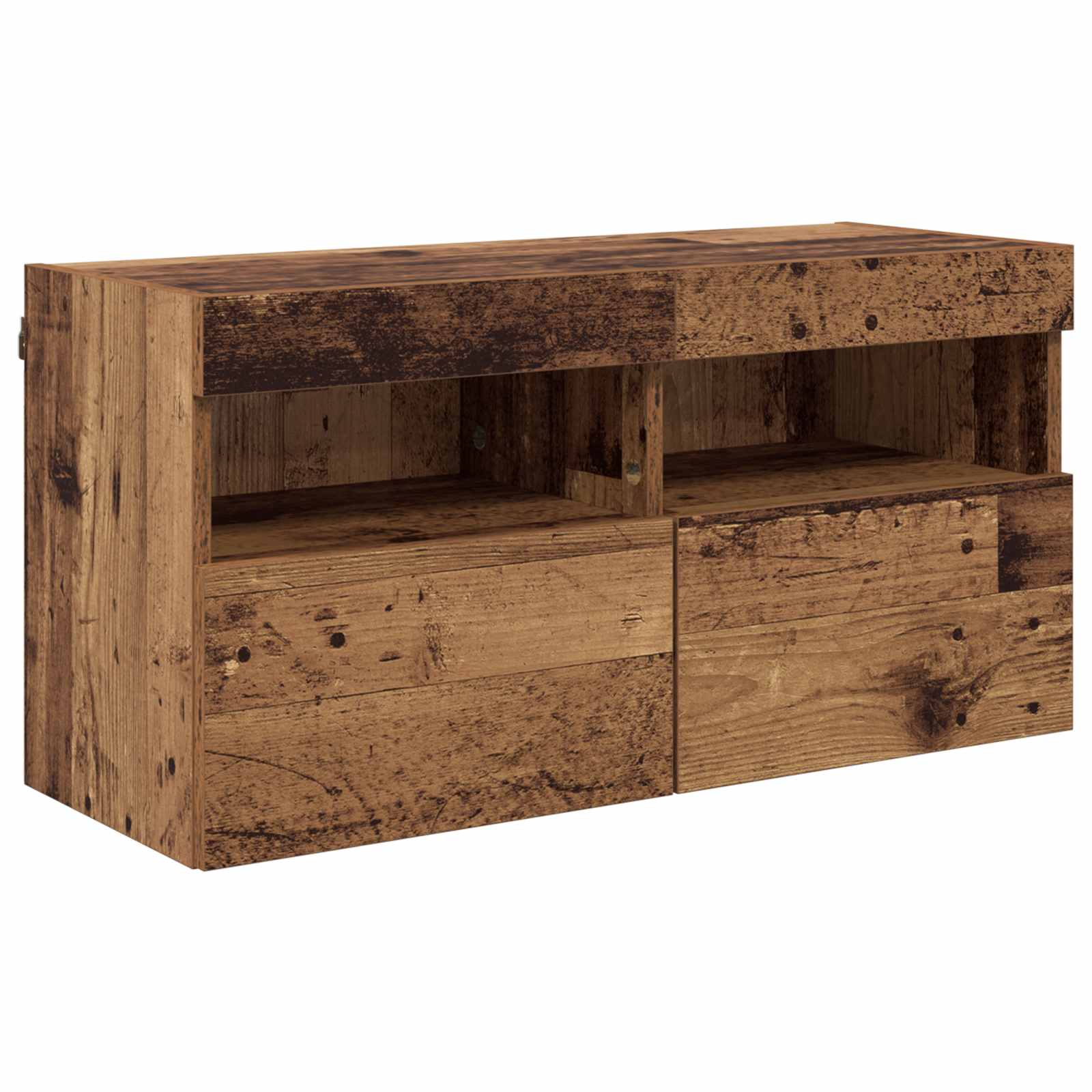 Tv vægskab sæt Vægmonteret 7 pcs Gammelt træ Konstrueret træ