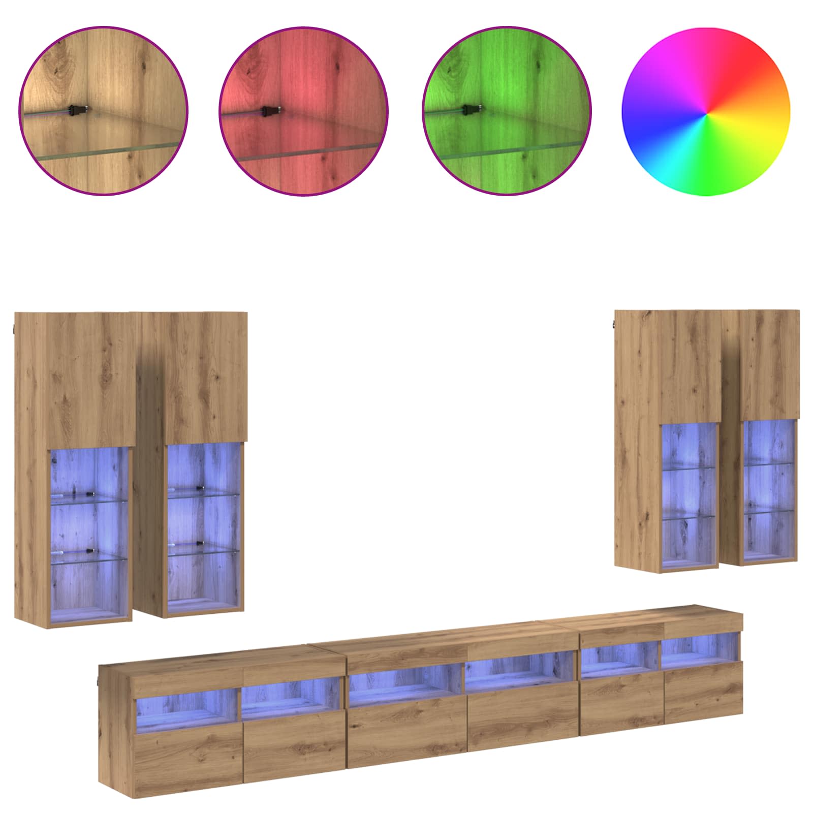Tv vægskab sæt Vægmonteret 7 pcs Artisan Egetræ Konstrueret træ