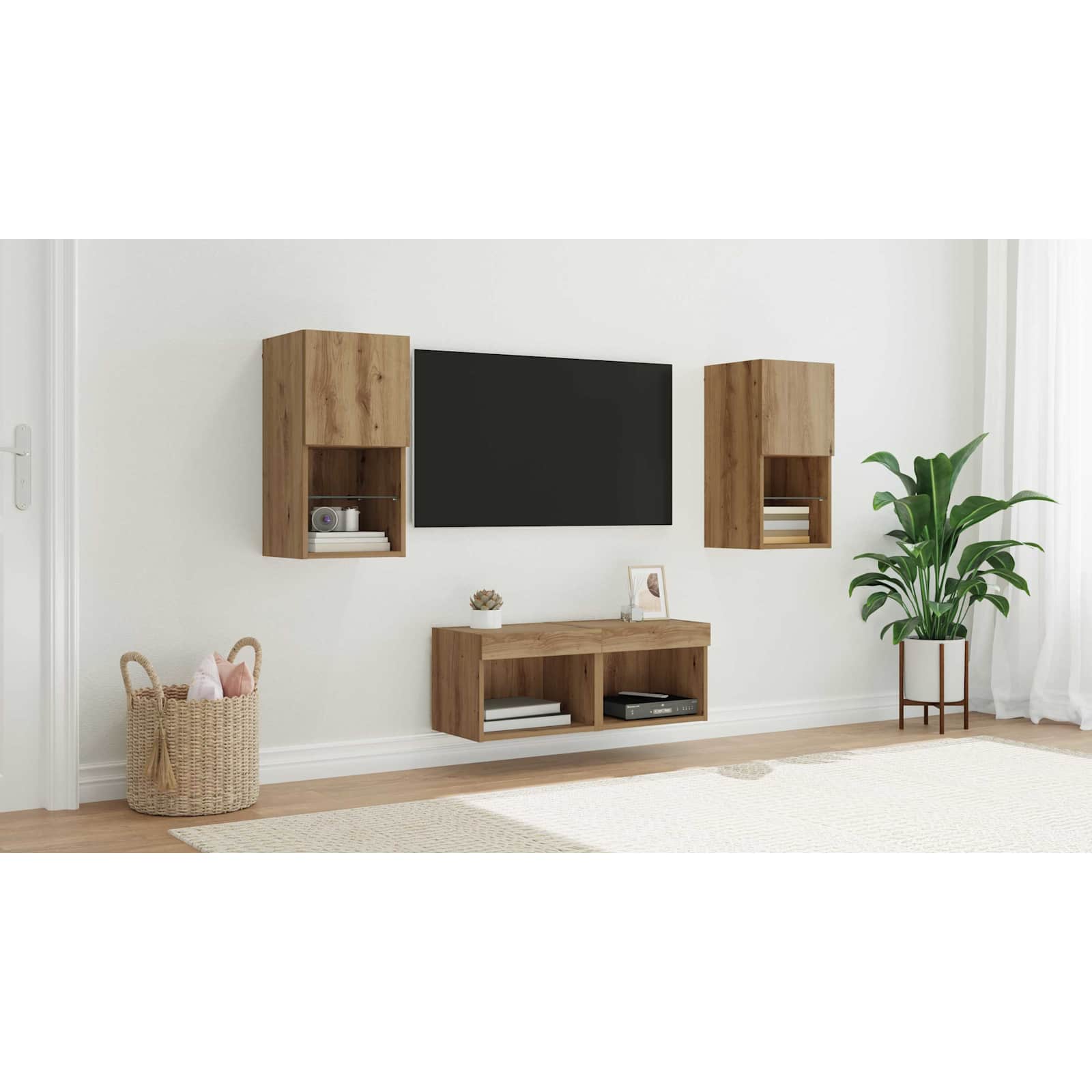 TV Væghylder Vægmonteret 4 pcs Artisan Egetræ Konstrueret træ