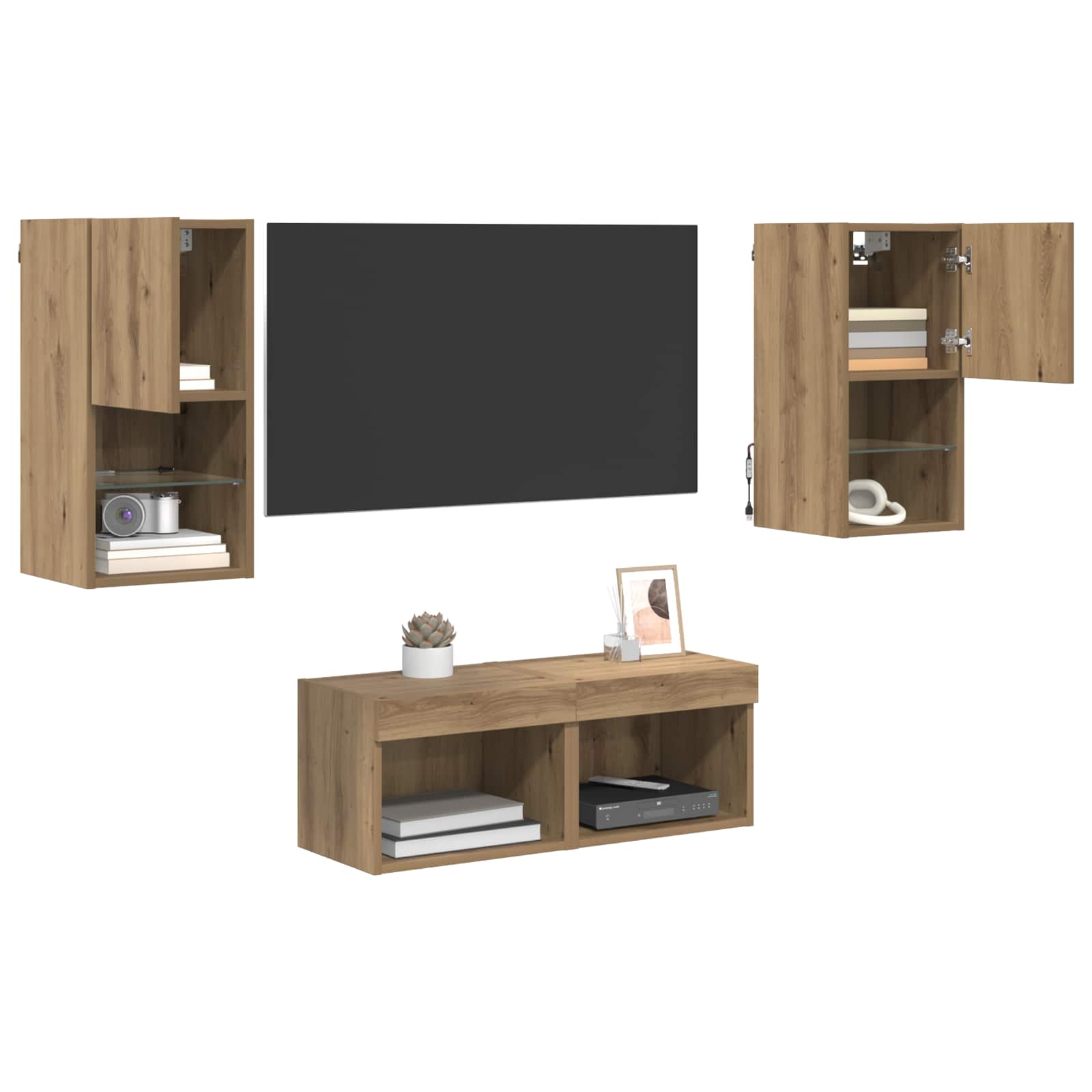 TV Væghylder Vægmonteret 4 pcs Artisan Egetræ Konstrueret træ