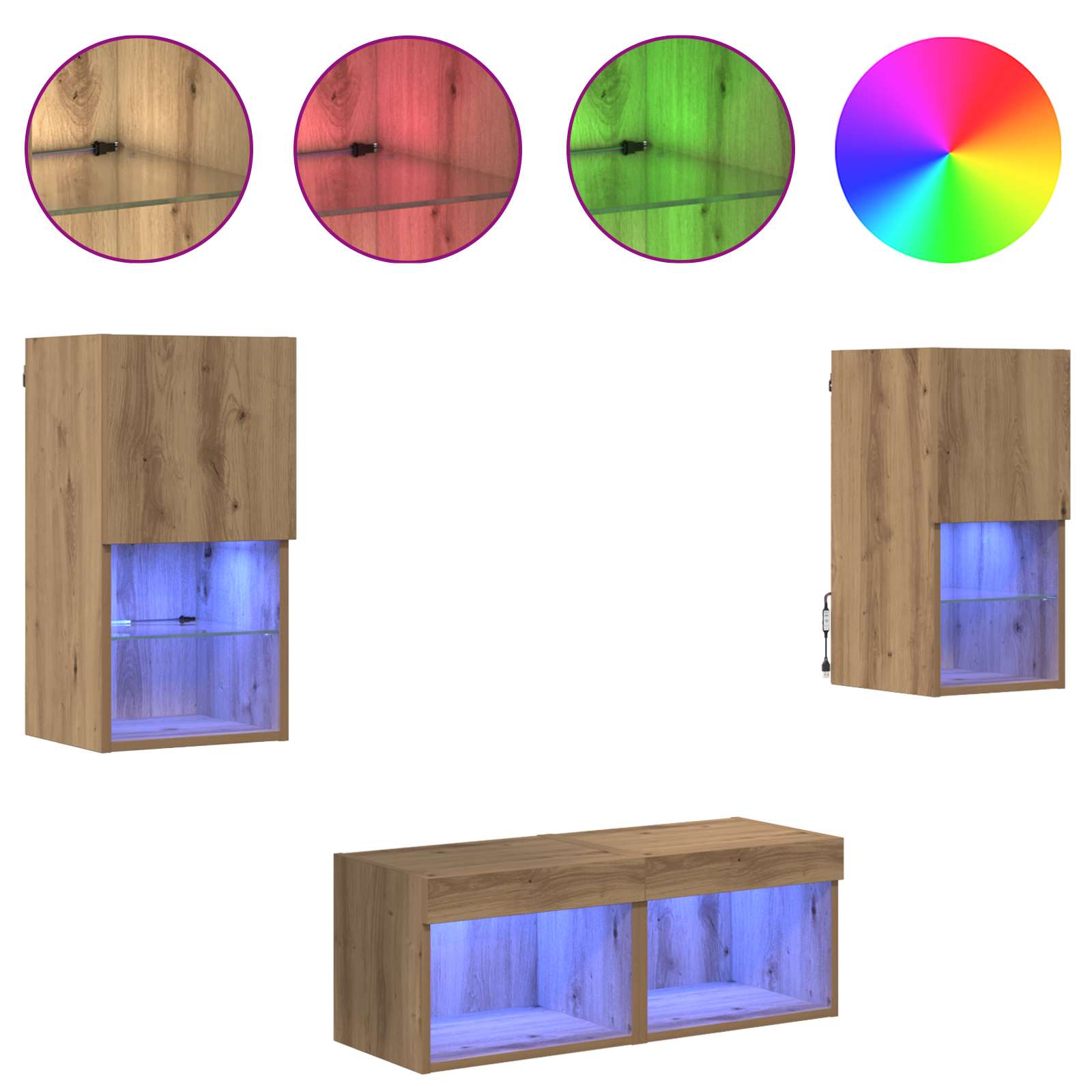 TV Væghylder Vægmonteret 4 pcs Artisan Egetræ 30,5 x 30 x 60 cm