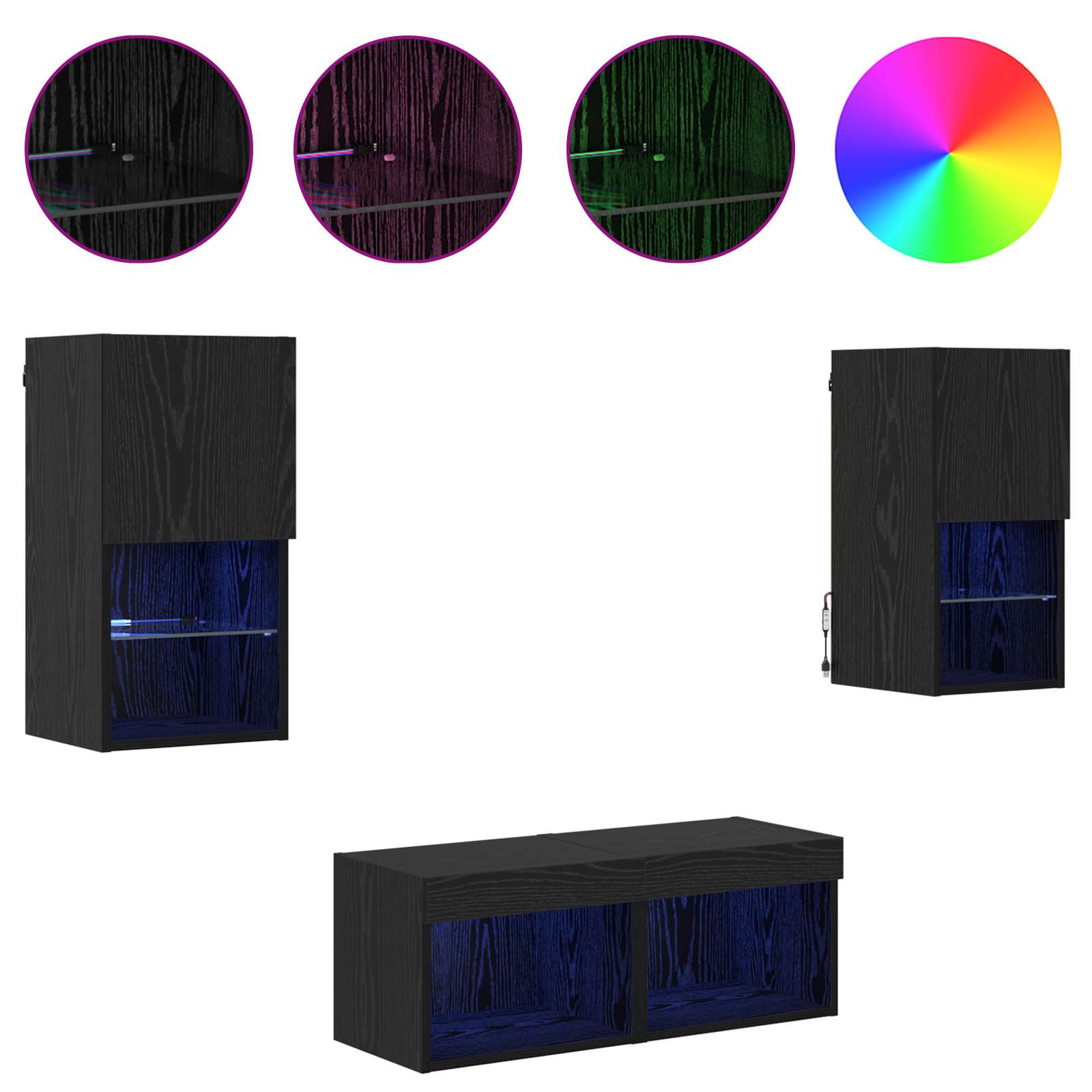 TV Væghylder 4 pcs Sort eg 30,5 x 30 x 60 cm Konstrueret træ