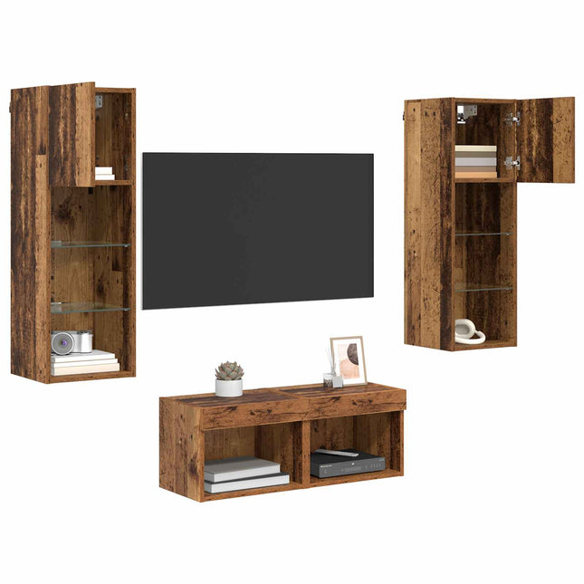 TV Væghylder Vægmonteret 4 pcs Artisan Egetræ Konstrueret træ