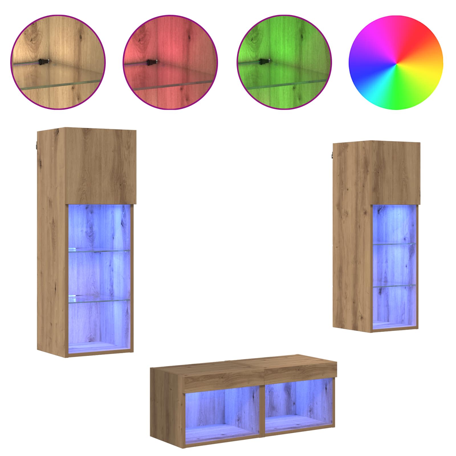 TV Væghylder 4 pcs Sort eg 40 x 30 x 30 cm Konstrueret træ