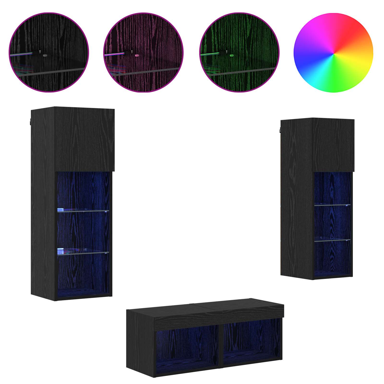 TV Væghylder 4 pcs Sort eg 40 x 30 x 30 cm Konstrueret træ