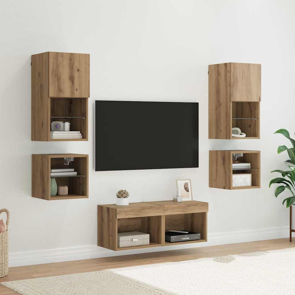 TV Vægmonteringer 8 pcs Artisan Egetræ Konstrueret træ