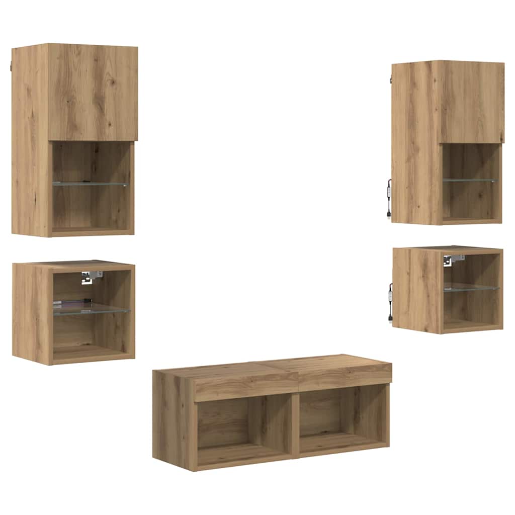 TV Vægmonteringer 8 pcs Artisan Egetræ Konstrueret træ
