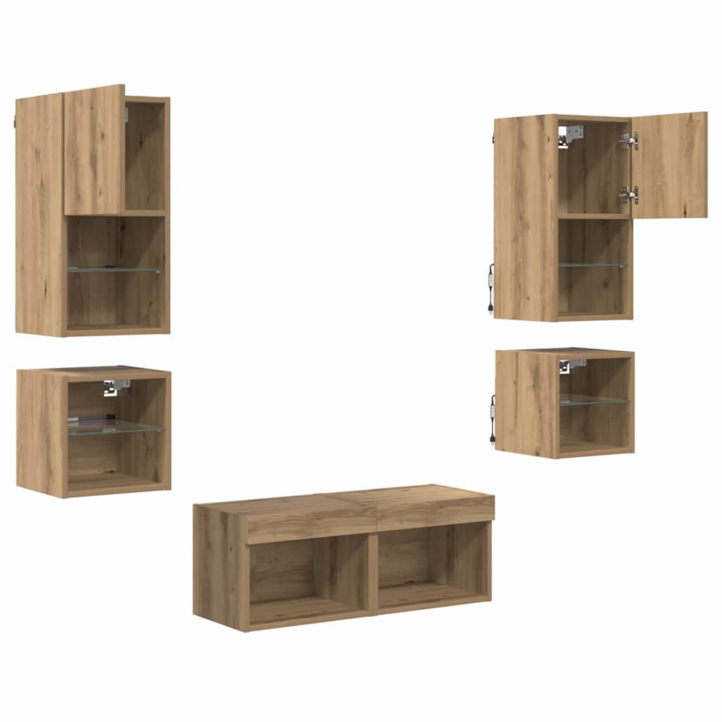 TV Vægmonteringer 8 pcs Artisan Egetræ Konstrueret træ