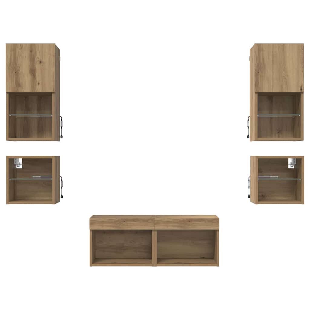 TV Vægmonteringer 8 pcs Artisan Egetræ Konstrueret træ