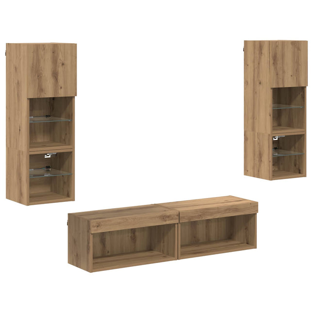 TV Væg Enhed Vægmonteret 6 pcs Artisan Egetræ Konstrueret træ