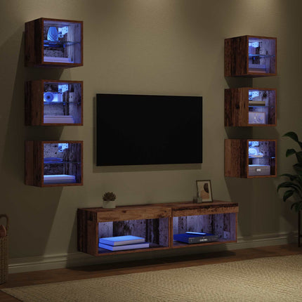 TV-skab 8 stk. Gammelt træ Glas
