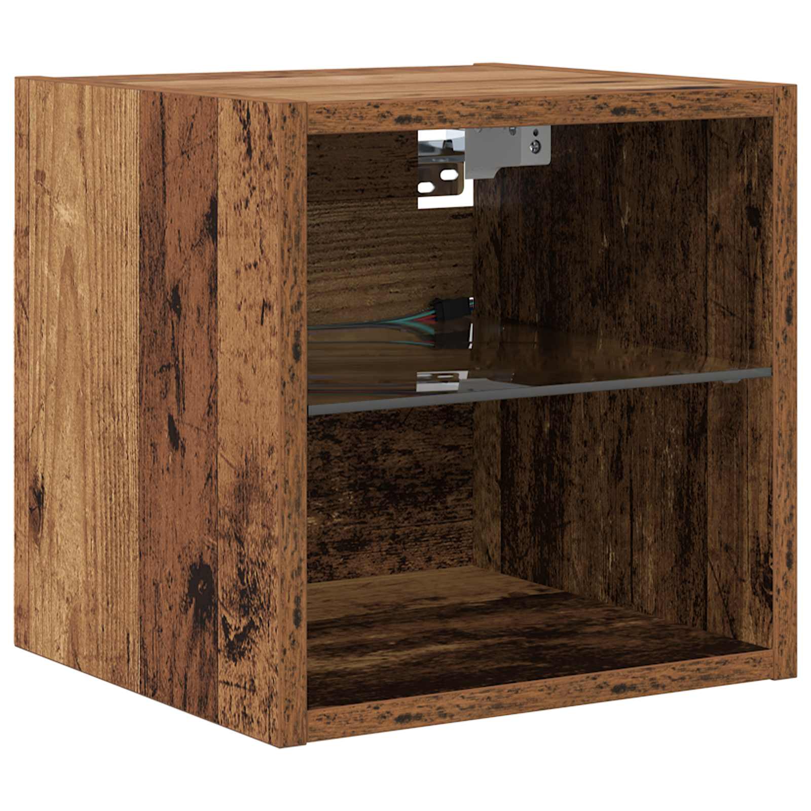 TV-skab med LED -strimmellys med skuffe 8 pcs Gammelt træ Glas