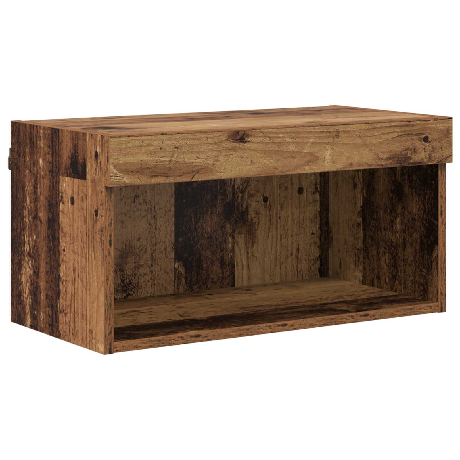 TV-skab med LED -strimmellys med skuffe 8 pcs Gammelt træ Glas