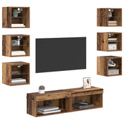 TV-skab med LED -strimmellys med skuffe 8 pcs Gammelt træ Glas