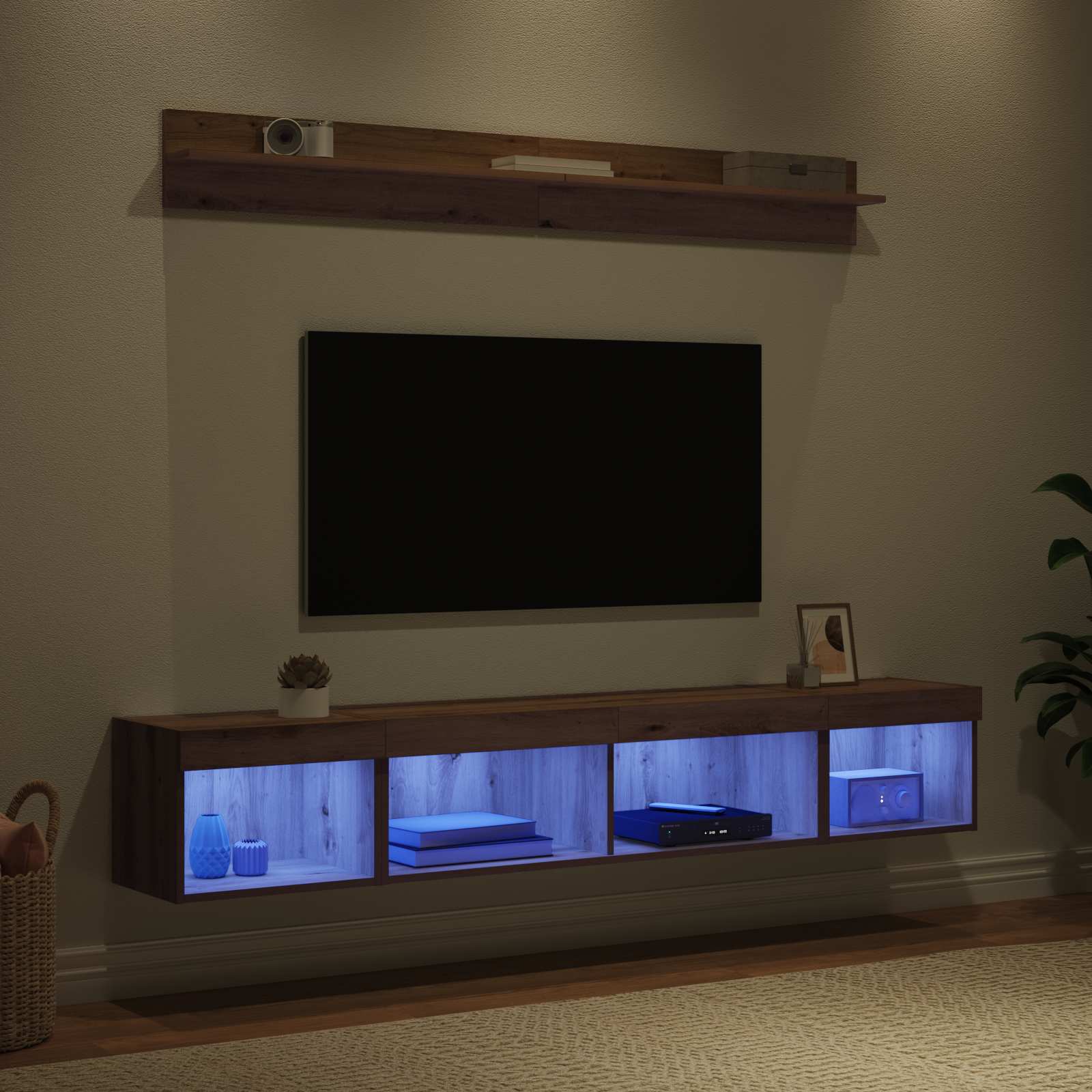 Tv vægskab sæt med LED 5 pcs Artisan Egetræ Konstrueret træ