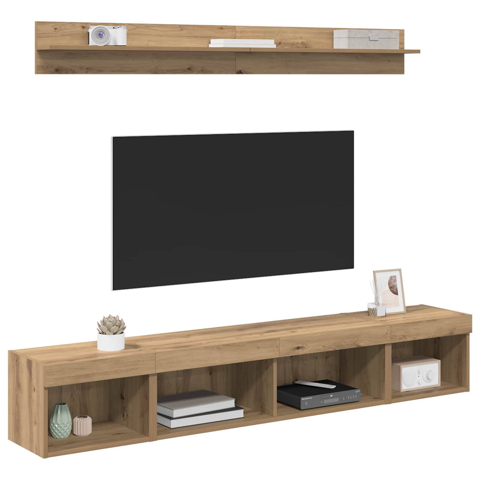 Tv vægskab sæt med LED 5 pcs Artisan Egetræ Konstrueret træ