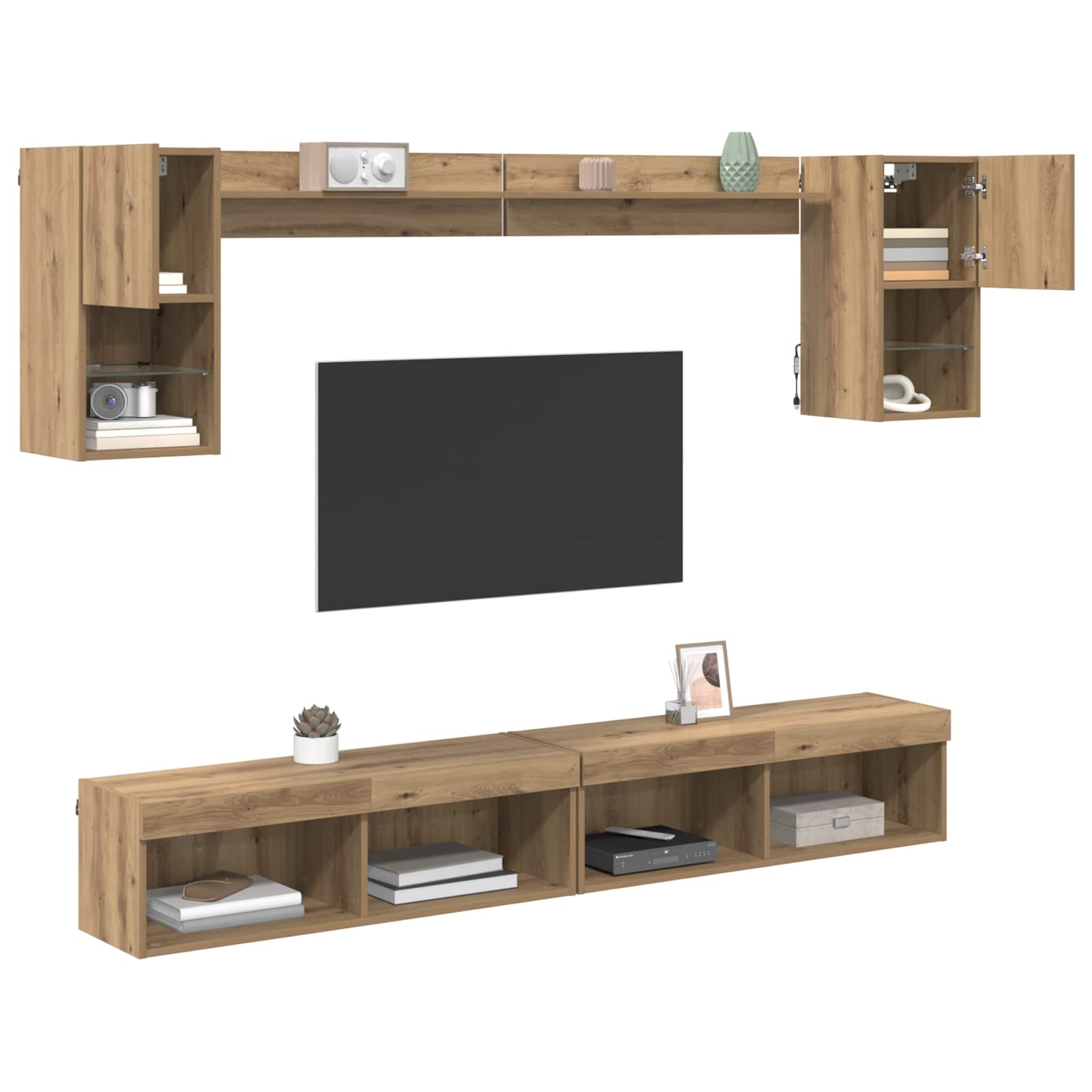 TV vægenheder med LED 6 pcs Artisan Egetræ Konstrueret træ
