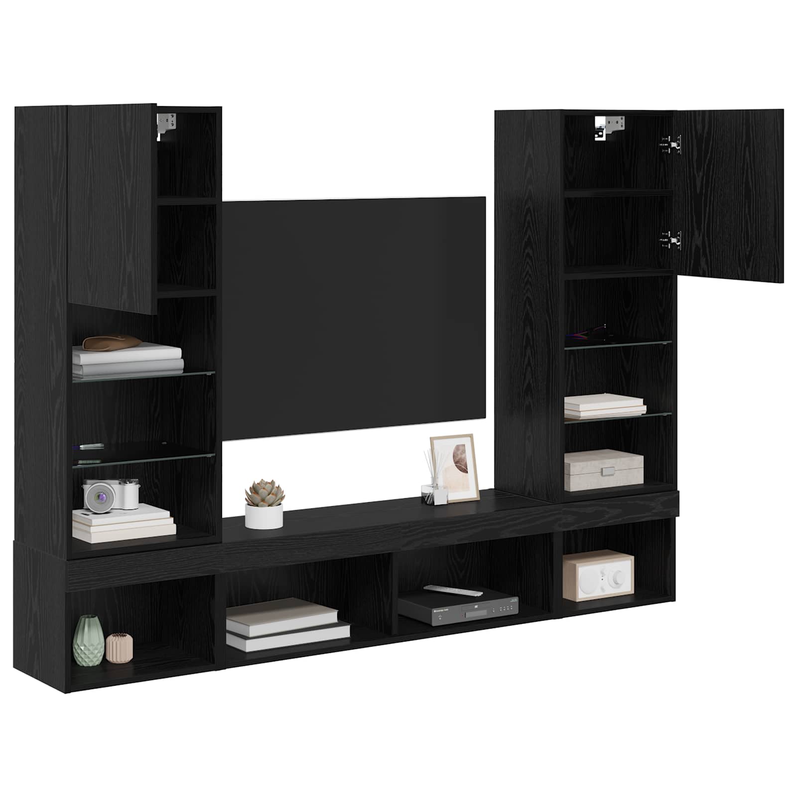 TV vægenheder med LED 5 pcs 40,5 x 30 x 102 cm Sort eg