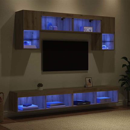 TV vægenheder med LED 6 stk. Artisan Egetræ Konstrueret træ