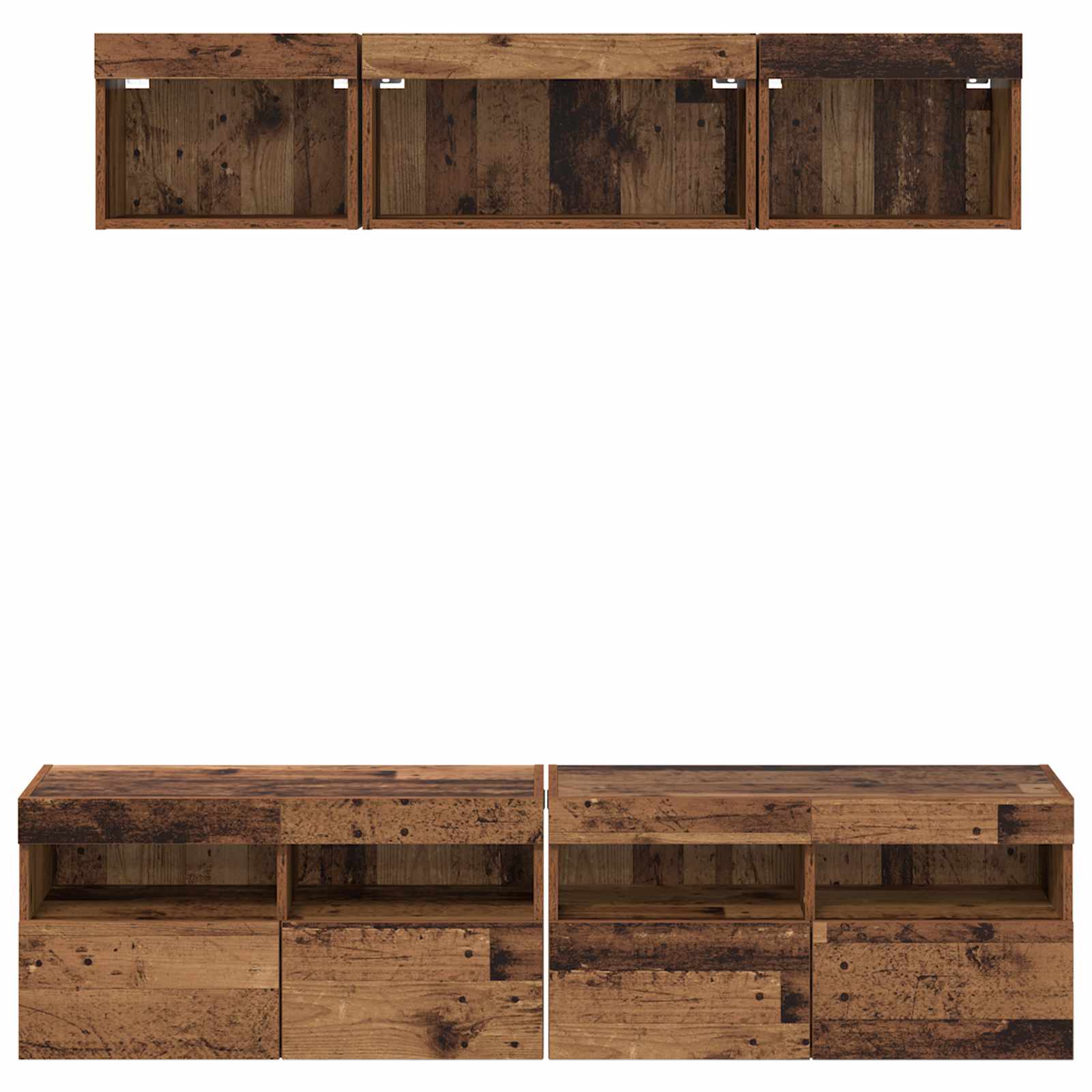TV vægenheder med LED med LED 5 pcs Gammelt træ 80 x 30 x 40 cm