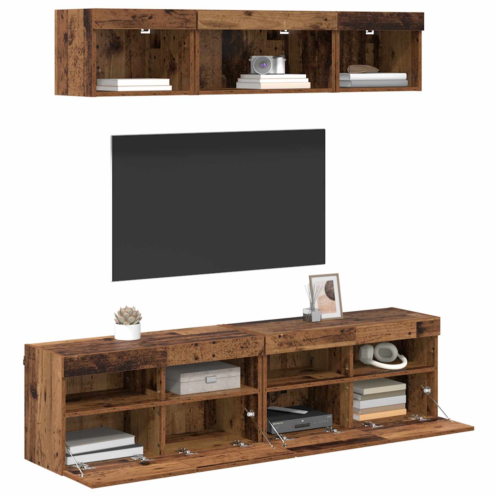 TV vægenheder med LED med LED 5 pcs Gammelt træ 80 x 30 x 40 cm