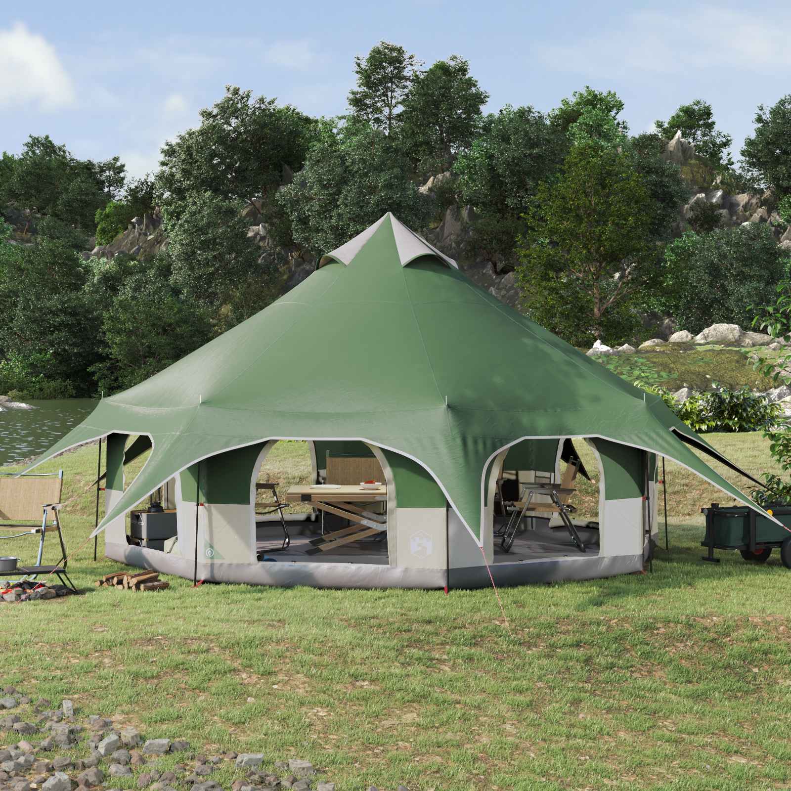 Familietelt Grøn 10-personers 185T Polyester med PU Coating