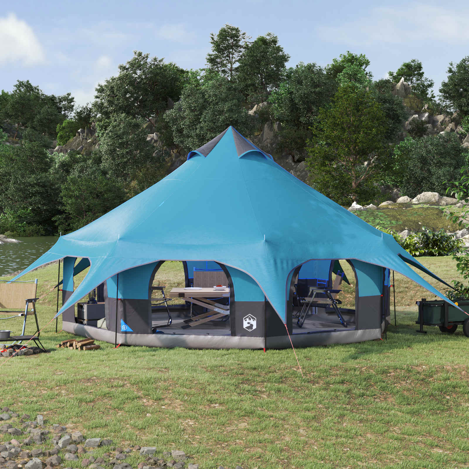 Familietelt Blå 10-personers 185T Polyester med PU Coating