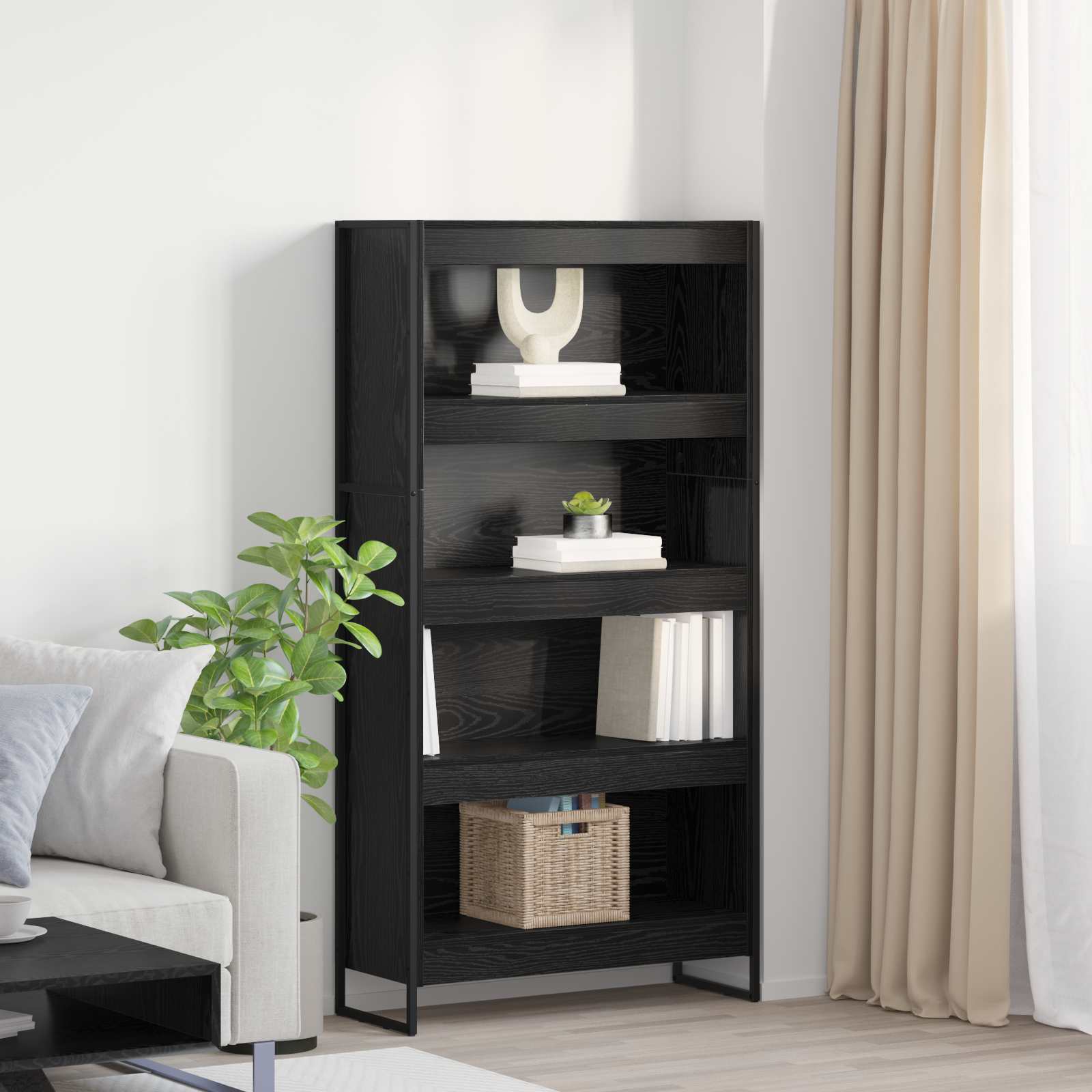 Bogskab/reol 2 stk - sort eg, 80 × 30 × 155 cm, konstrueret træ