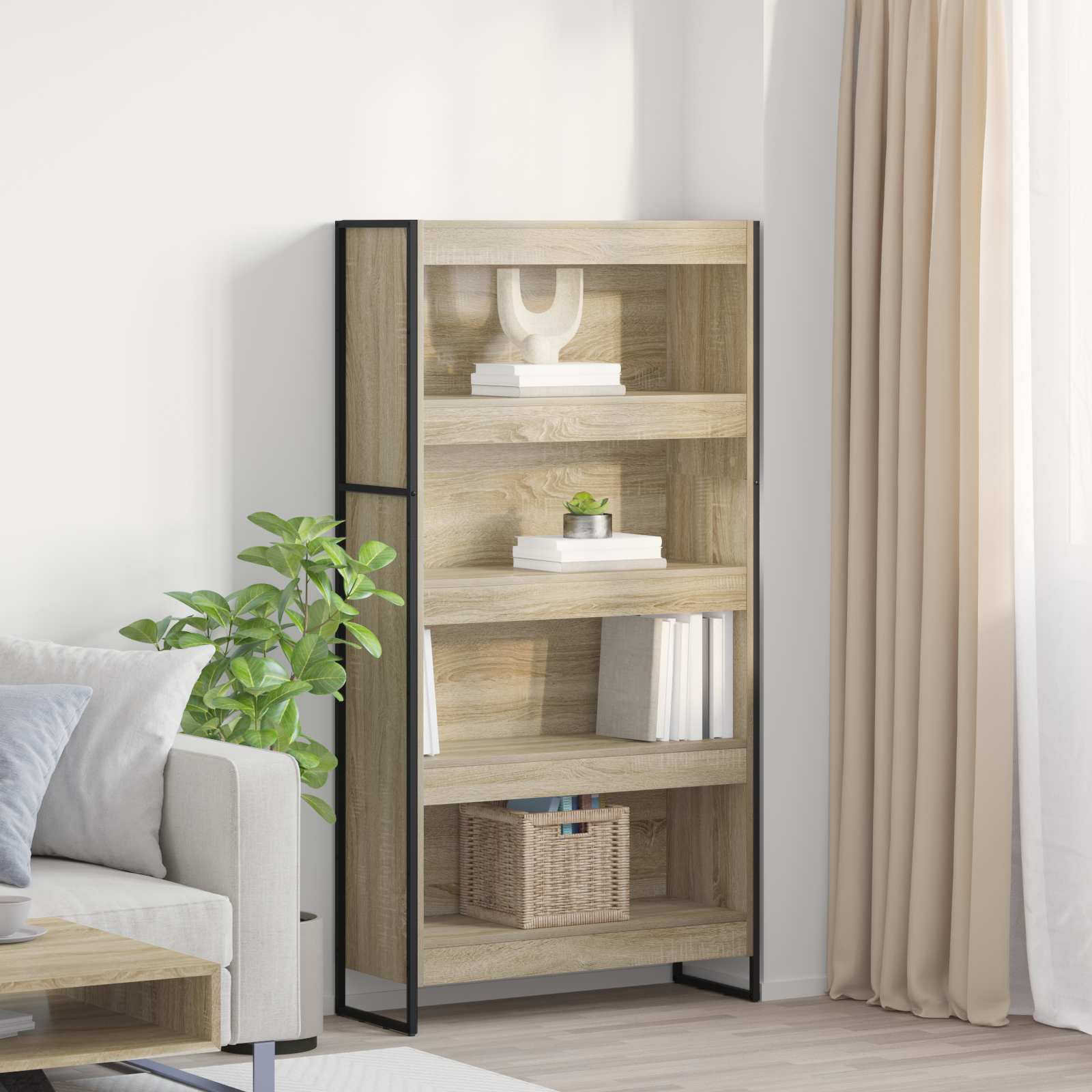Bogskab/bogreol - 2 stk - sonoma, 80 × 30 × 155 cm - konstrueret træ med stålstel
