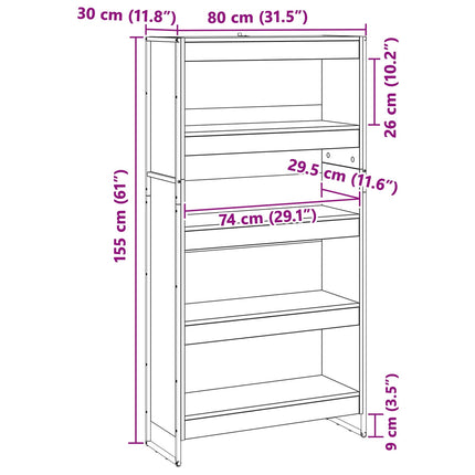 Bogskab 80 x 30 x 155 cm Konstrueret træ Røget Eg