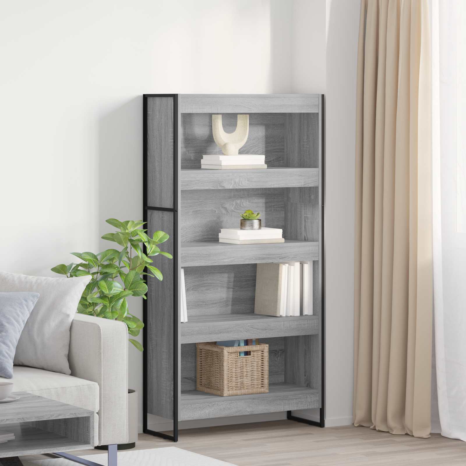 Bogskab 80 x 30 x 155 cm Konstrueret træ Grå Sonoma billede