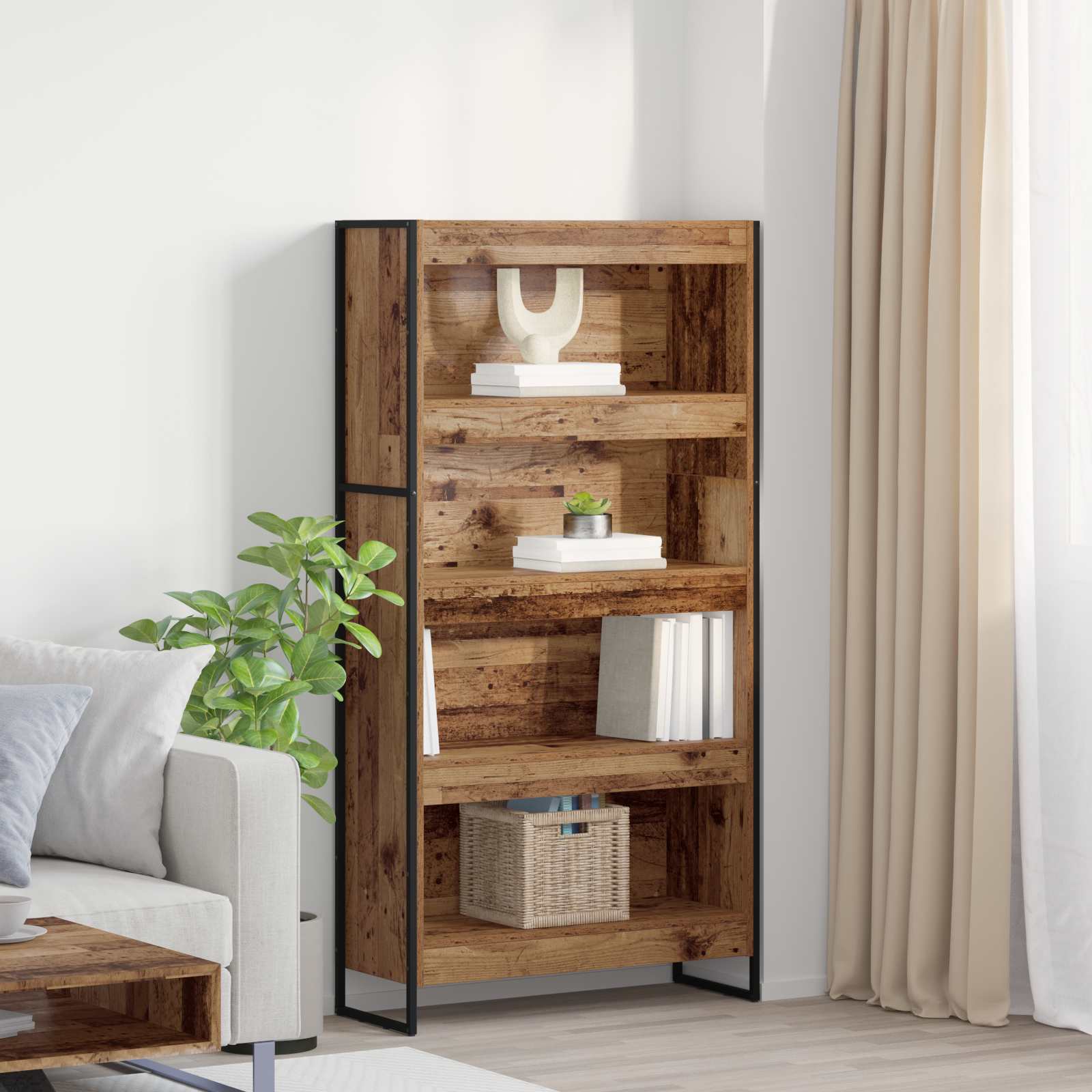 Bogskab/reol - 2 stk i gammelt træ look, 80 × 30 × 155 cm, konstrueret træ