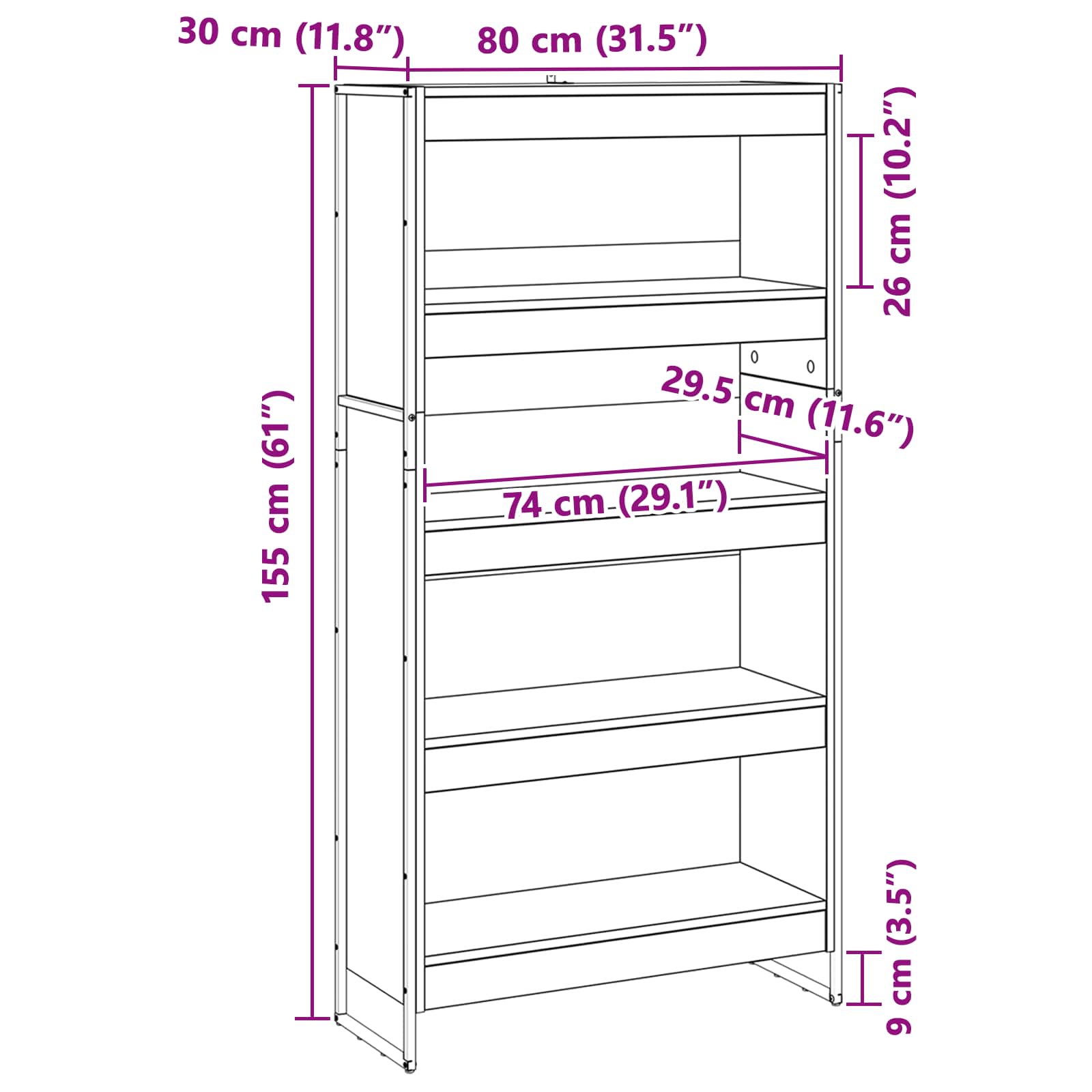 Bogskab 2 pcs Artisan eg 80 x 30 x 155 cm Konstrueret træ