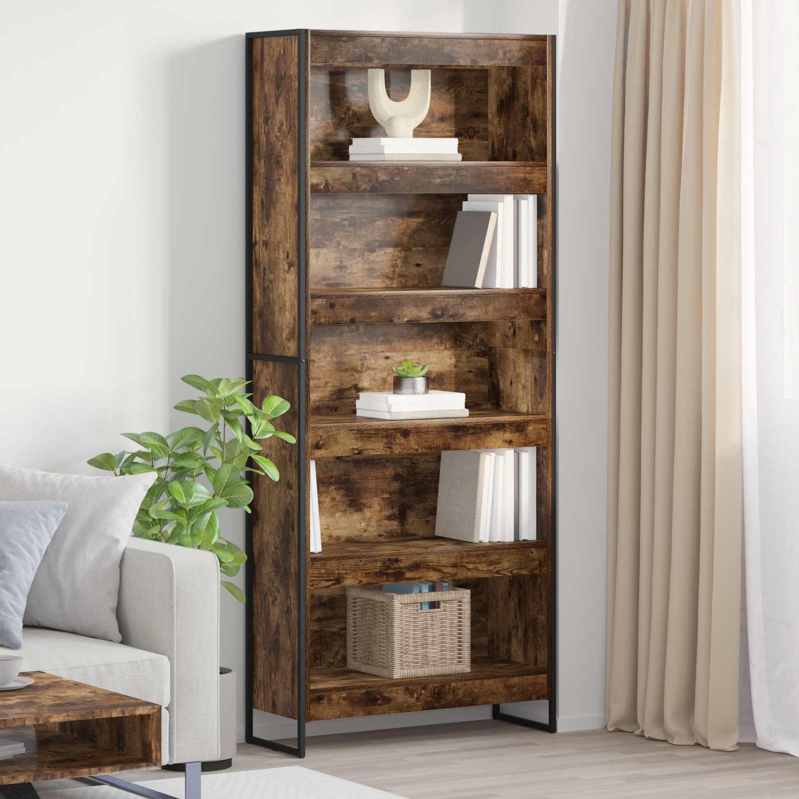 Bogskab/bogreol - 2 stk i røget eg, 80 × 30 × 189,5 cm, konstrueret træ