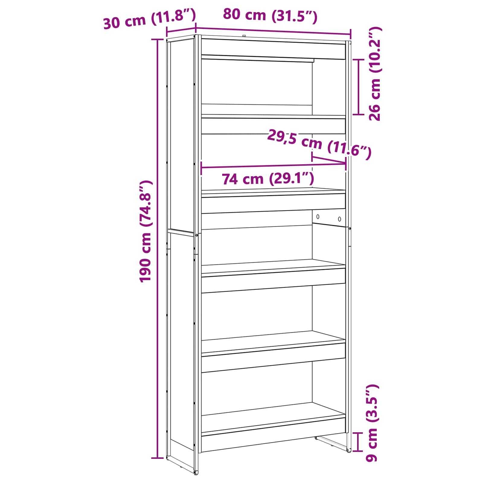 Bogskab 2 pcs Grå Sonoma 80 x 30 x 189,5 cm Konstrueret træ