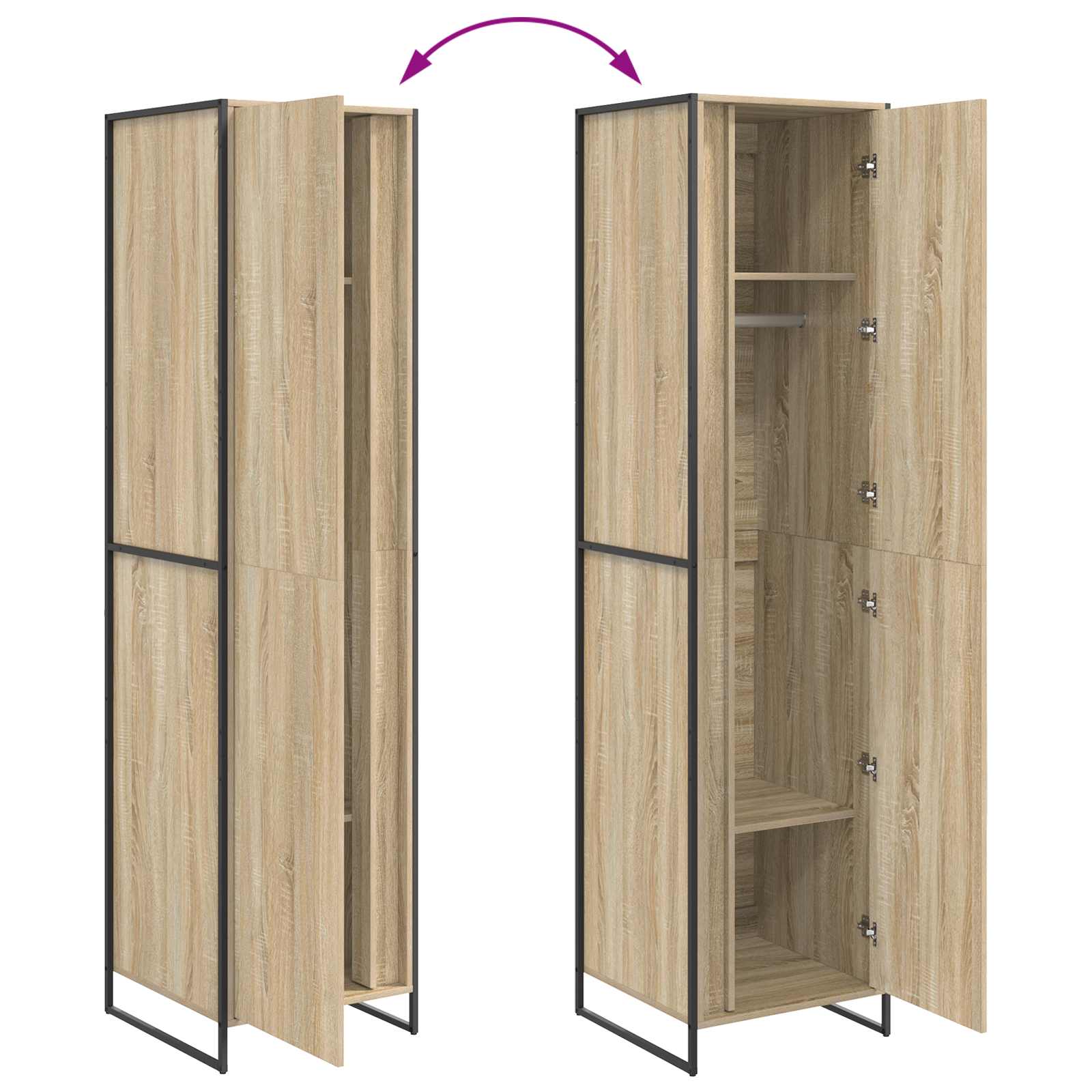 Warderobe med dør 2 pcs Sonoma 50 x 50 x 200 cm Konstrueret træ