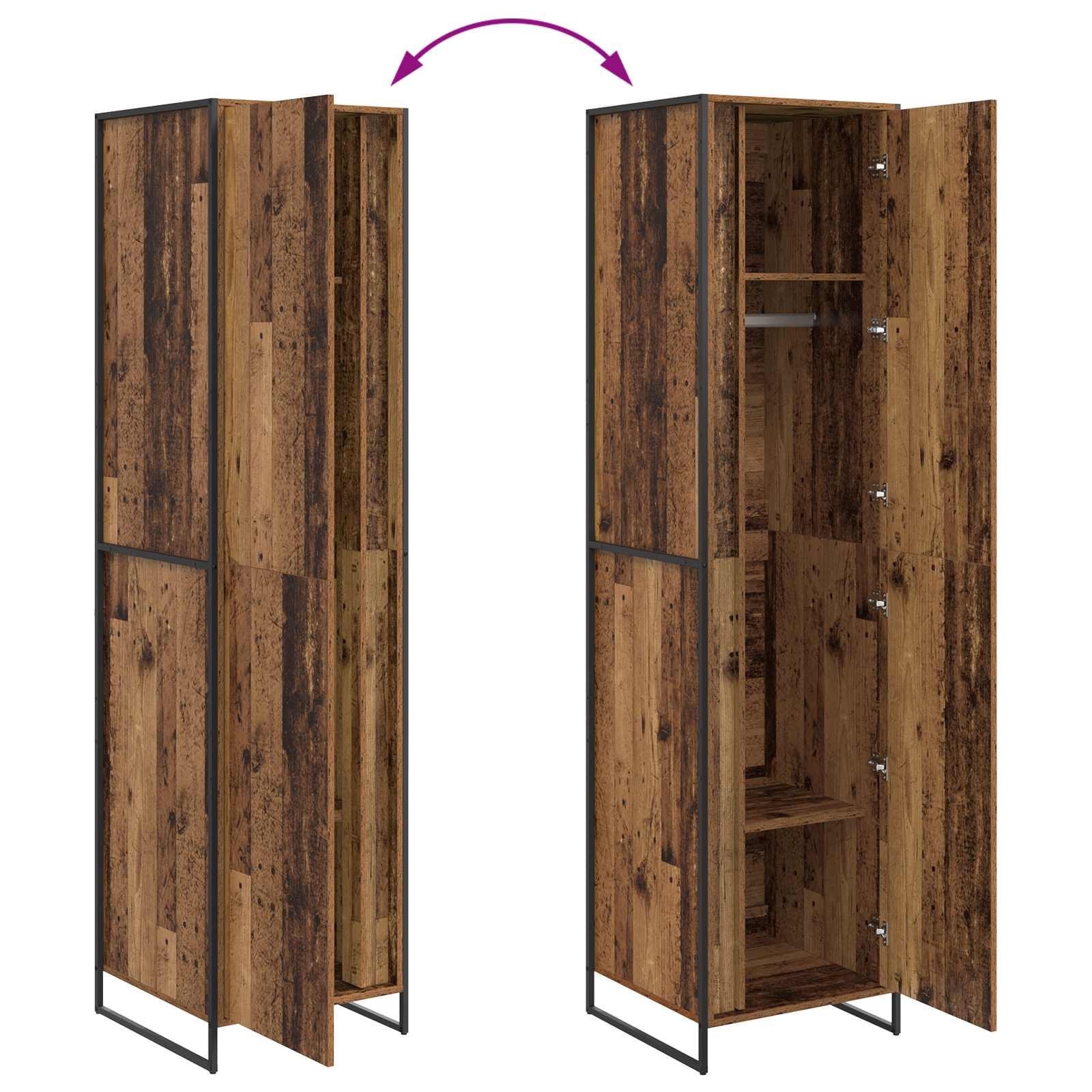 Warderobe 2 pcs Gammelt træ 50 x 50 x 200 cm Konstrueret træ