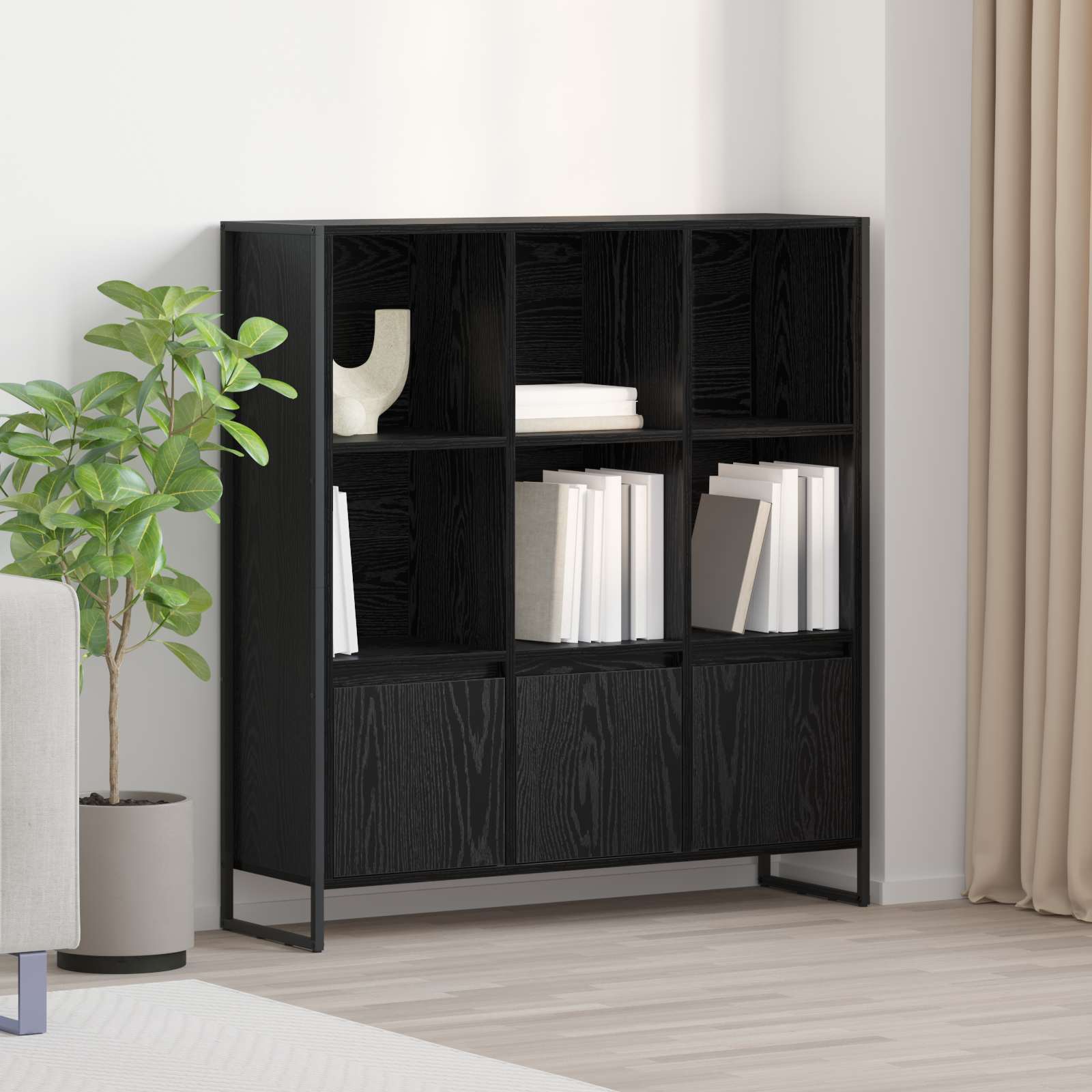 Bogskab 99,5 x 30 x 108 cm Konstrueret træ Sort eg billede