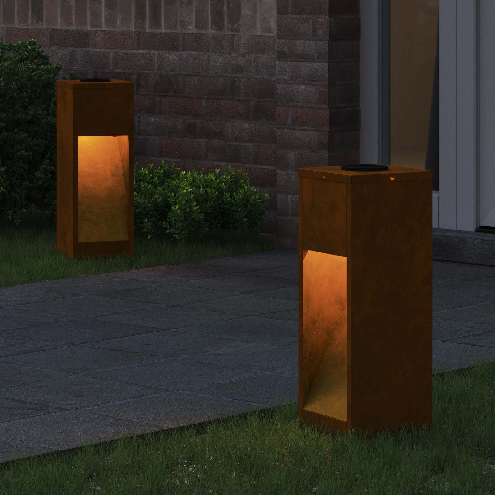 Solar Led Sti Lys med batteridrevne lys 2 pcs Bronze Cortenstål
