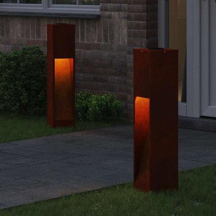 Solar Led Sti Lys 2 stk. Varm hvid 18 x 18 x 80 cm Cortenstål
