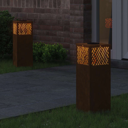 Solar LED sti lys 2 stk. Varm hvid 18 x 18 x 50 cm Cortenstål