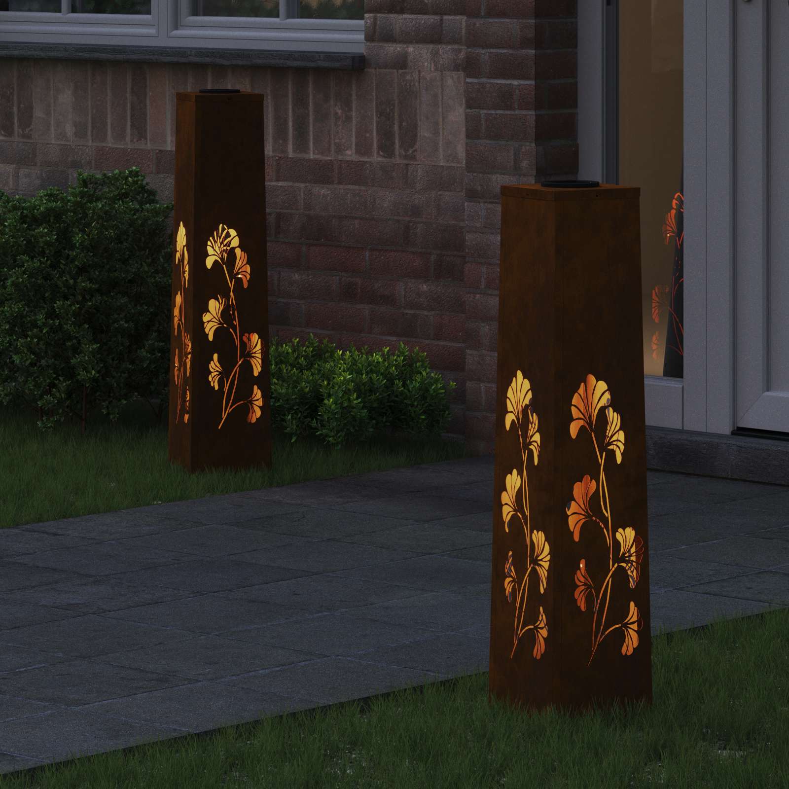 Solar LED sti lys med batteridrevne lys 2 pcs Rusten Cortenstål