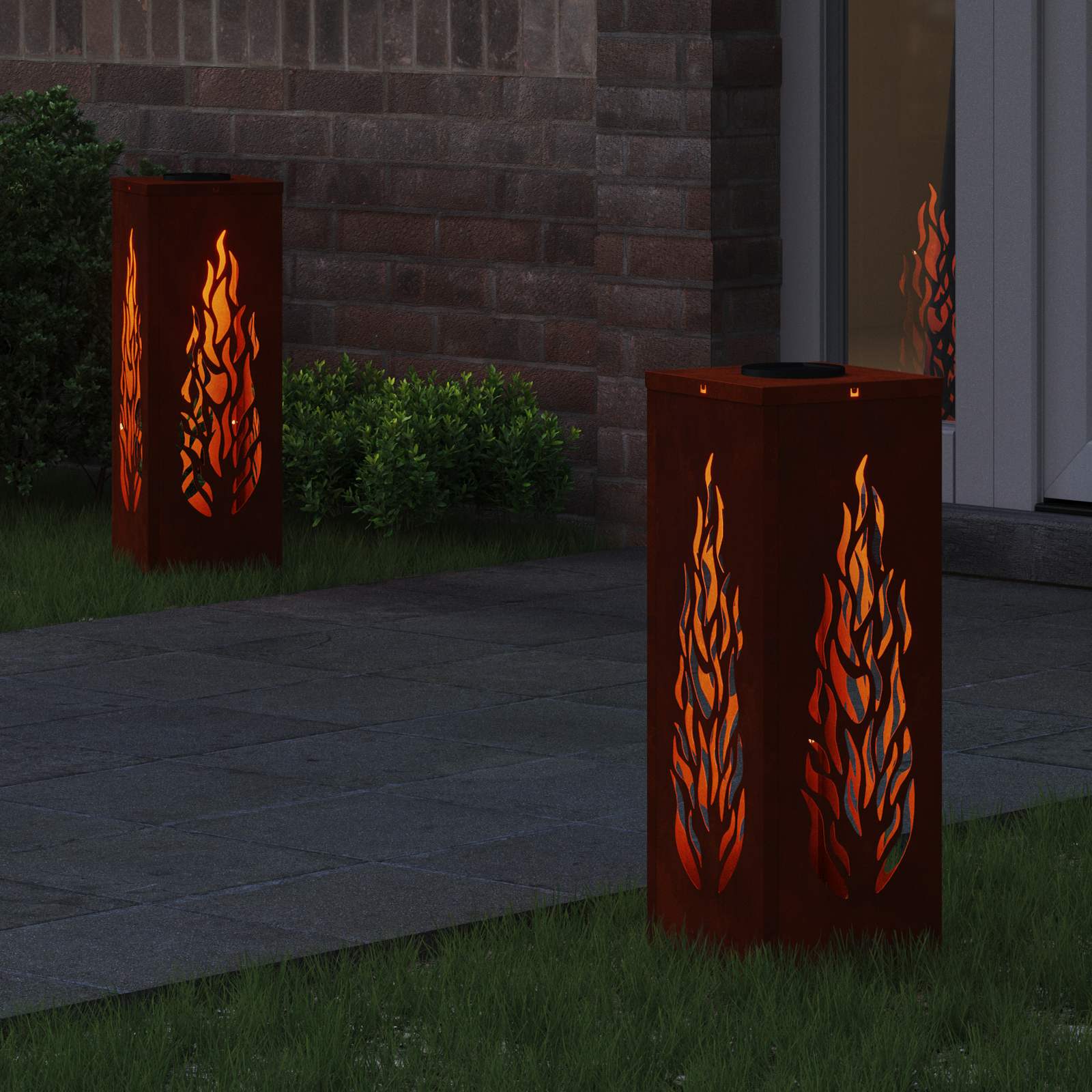 Solar LED sti lys med batteridrevne lys 2 pcs Bronze Cortenstål